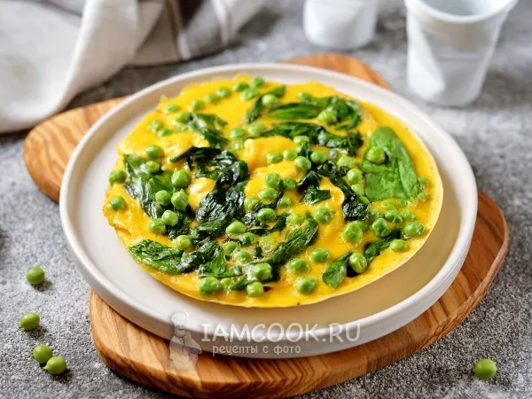 Фото блюда: Омлет со шпинатом и зеленым горошком