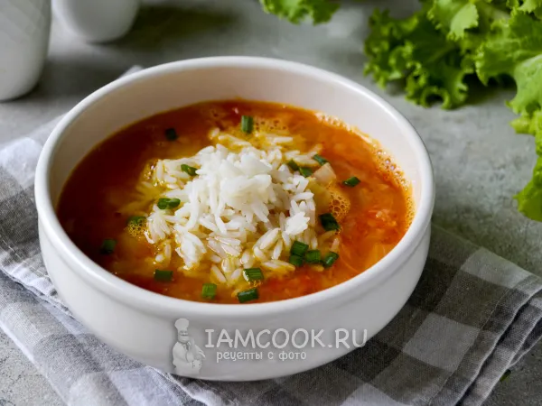 Фото блюда: Постный суп с чечевицей и рисом