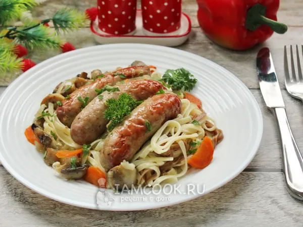 Фото блюда: Купаты с грибами в духовке