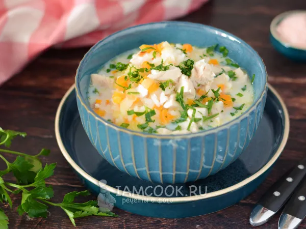Фото блюда: Сливочный суп с курицей и рисом