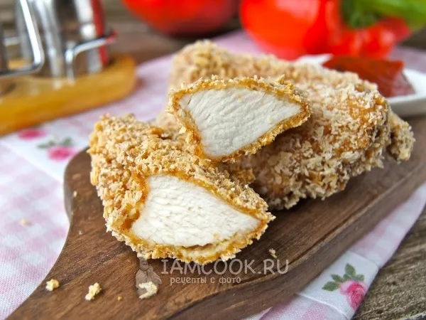 Фото блюда: Куриные стрипсы с панировочными хлопьями (как в KFC)
