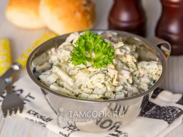 Фото блюда: Салат из пекинской капусты и курицы с пикантной заправкой