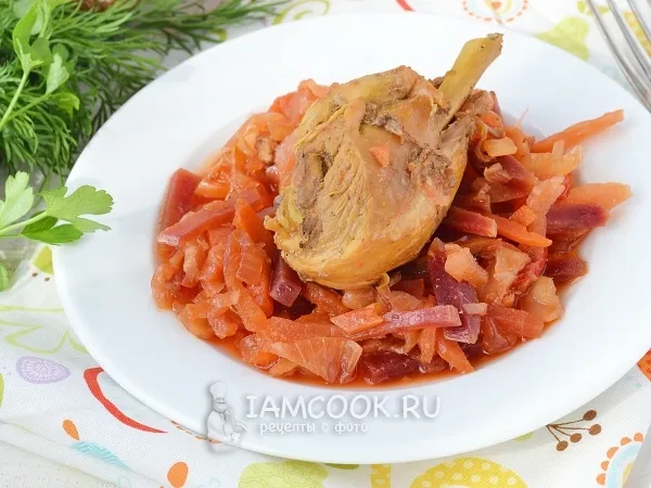 Фото блюда: Курица с овощами в мультиварке