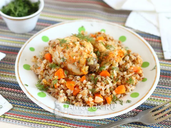 Фото блюда: Курица с гречкой в пакете для запекания