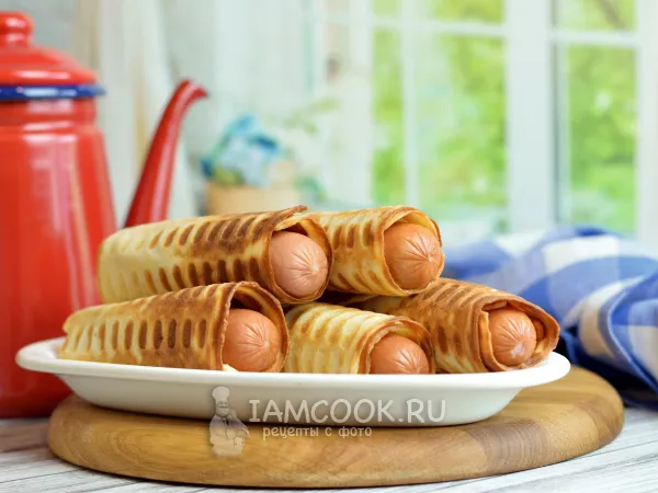 Фото блюда: Вафли с сосисками в вафельнице