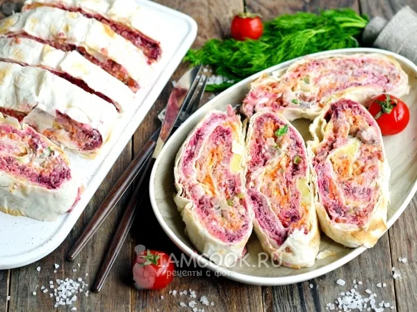 Фото блюда: «Сельдь под шубой» в лаваше