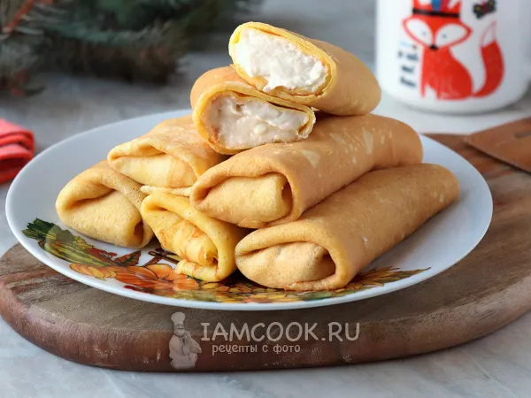 Фото блюда: Блины с творогом и бананом (в начинке)