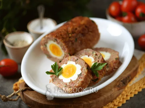 Фото блюда: Мясной рулет с рисом и яйцом
