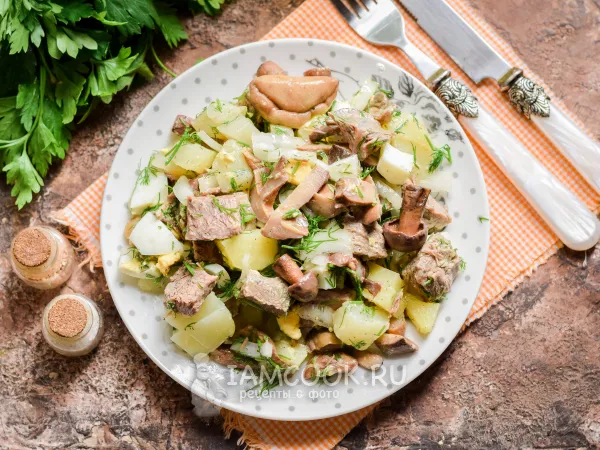 Фото блюда: Салат с маринованными маслятами