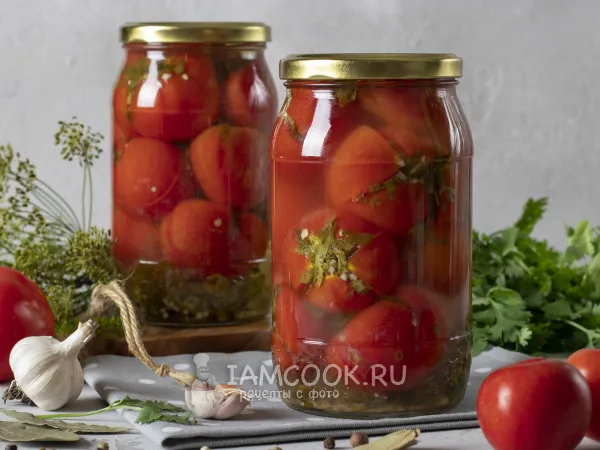 Фото блюда: Помидоры с кинзой и чесноком на зиму