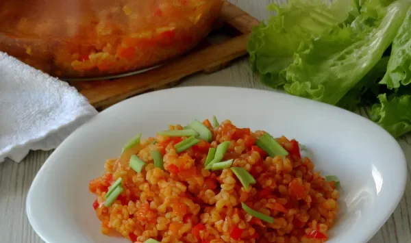 Фото блюда: Булгур с овощами в духовке