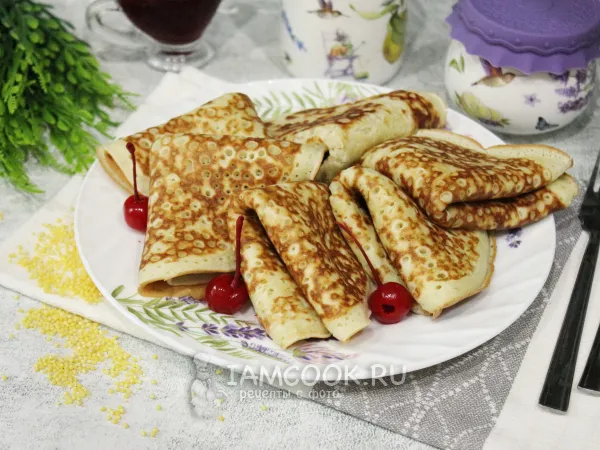 Фото блюда: Толстые пшенные блины на дрожжах