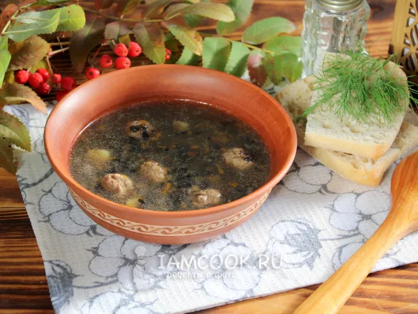 Фото блюда: Суп из сушеных грибов с фрикадельками