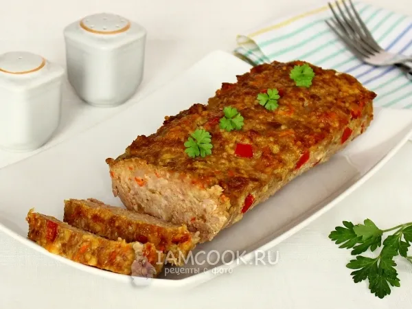 Фото блюда: Мясной хлеб с пшеном и болгарским перцем