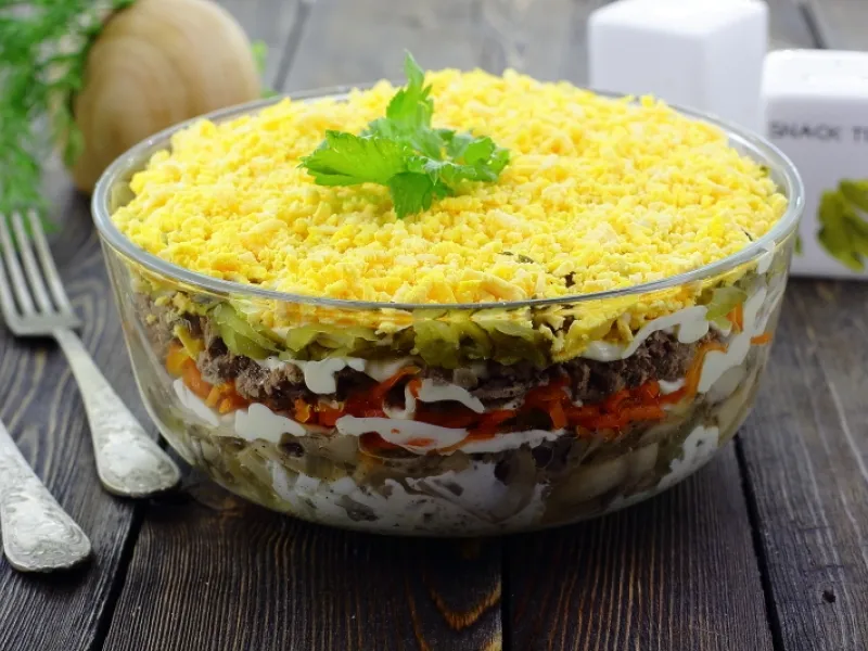 Фото блюда: Салат «Печенкин» с куриной печенью