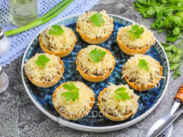 Фото блюда: Тарталетки с фаршем и грибами (с сыром)