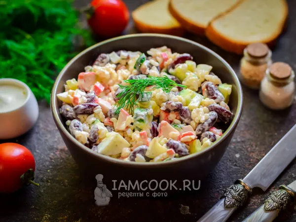 Фото блюда: Салат с фасолью, крабовыми палочками и рисом