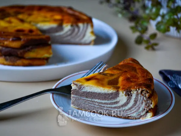 Фото блюда: Творожная запеканка «Зебра» с какао