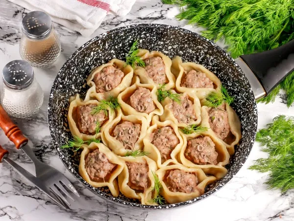 Фото блюда: Открытые пельмени (на сковороде)