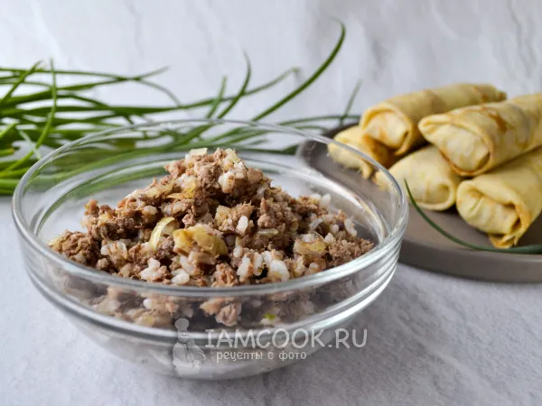 Фото блюда: Начинка для блинов из фарша и риса