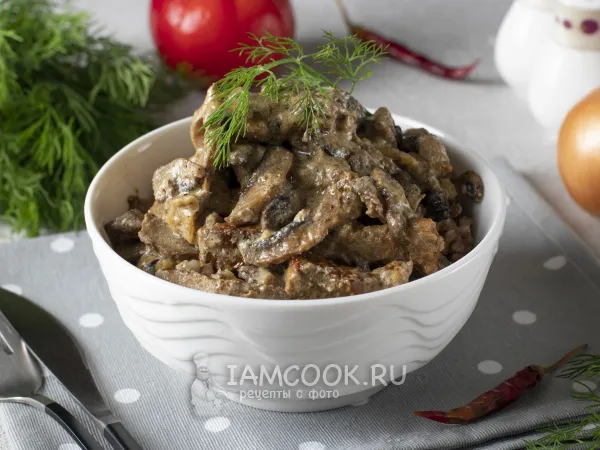 Фото блюда: Бефстроганов из говядины с грибами со сливками