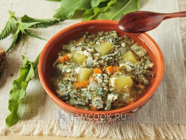 Фото блюда: Суп с крапивой, щавелем и яйцом