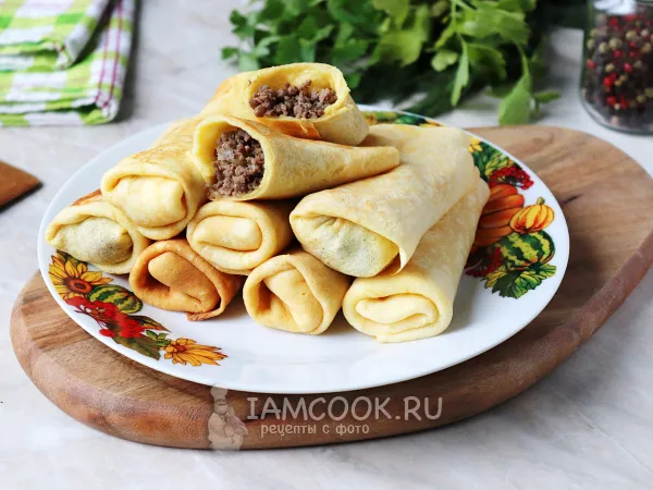 Фото блюда: Блины на кефире с фаршем