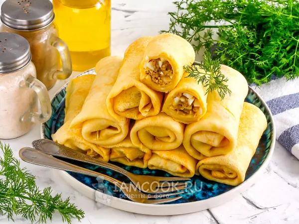 Фото блюда: Блины с фаршем и яйцом