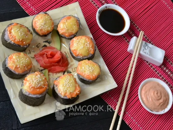 Фото блюда: Запеченные роллы с крабовыми палочками