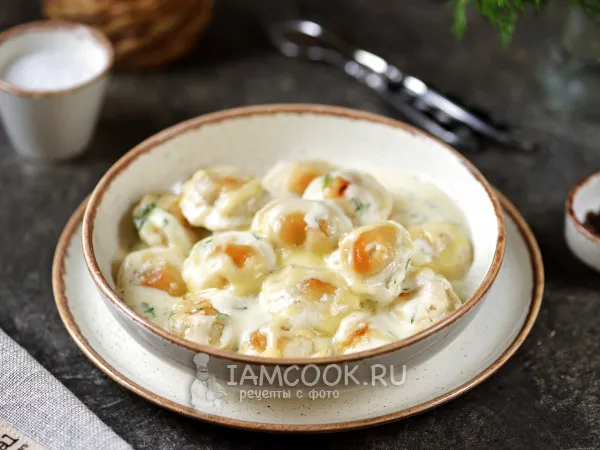 Фото блюда: Жареные пельмени с майонезом и сыром (на сковороде)