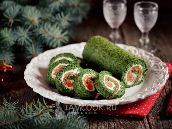 Фото блюда: Шпинатный рулет с лососем и сливочным сыром