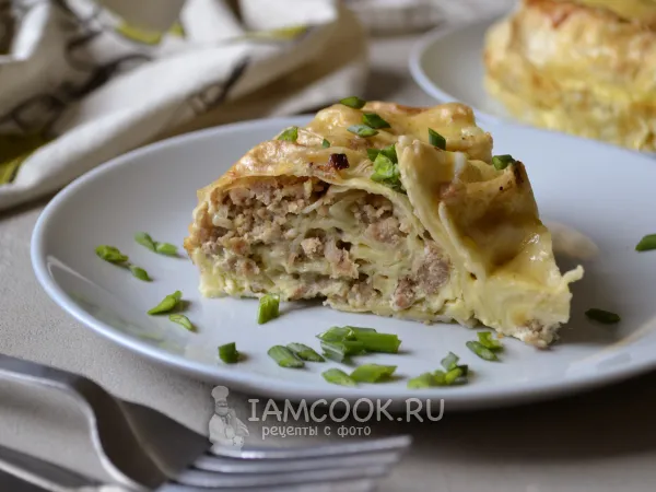 Фото блюда: Заливной пирог из лаваша с фаршем