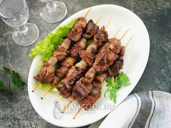 Фото блюда: Куриные потрошки на шпажках (на сковороде-гриль)