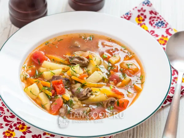 Фото блюда: Томатный суп с куриными сердечками