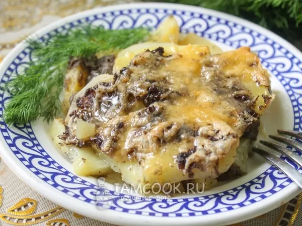 Фото блюда: Картошка с грибным фаршем в духовке