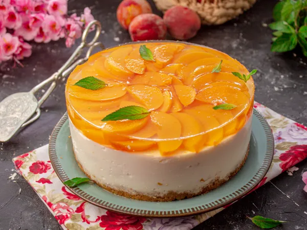 Фото блюда: Чизкейк с персиками без выпечки
