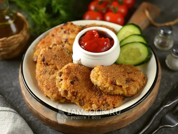 Фото блюда: Постные овсяные котлеты с нутом и грибами
