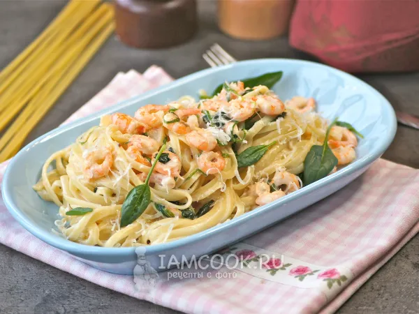 Фото блюда: Паста с креветками и шпинатом