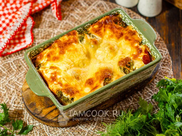 Фото блюда: Заливной пирог с брокколи и сыром