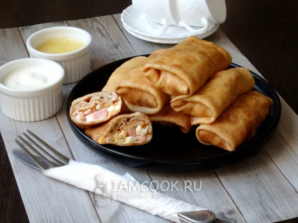 Фото блюда: Блины с ветчиной и яйцом