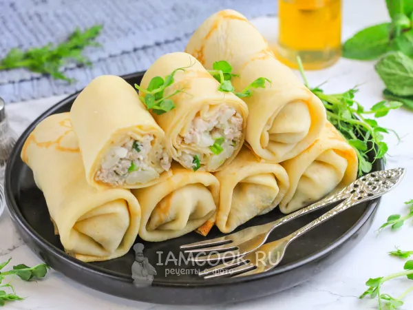 Фото блюда: Блины с курицей и картошкой