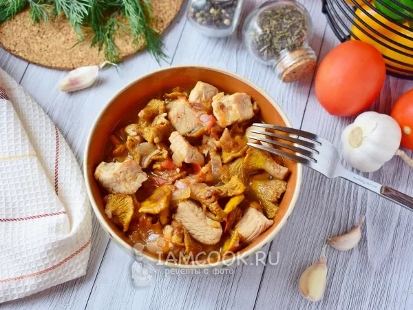 Фото блюда: Индейка с лисичками (тушеные)