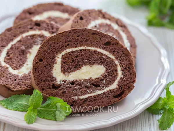 Фото блюда: Шоколадный рулет с творожным кремом
