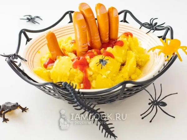 Фото блюда: Картошка с сосисками на Хэллоуин