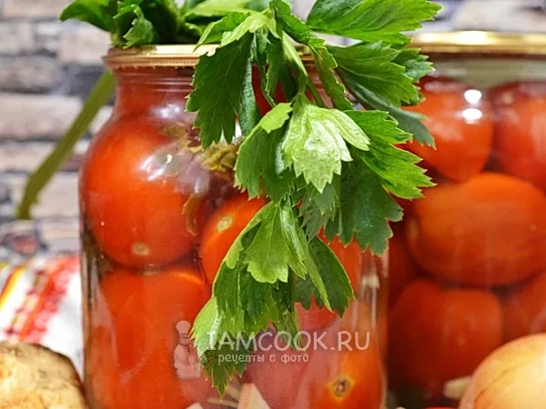 Фото блюда: Маринованные помидоры с сельдереем и чесноком на зиму