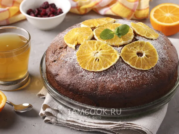 Фото блюда: Постный апельсиновый пирог с вяленой клюквой