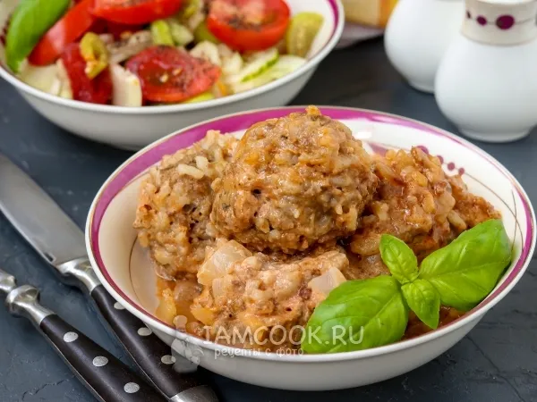 Фото блюда: Мясные тефтели в томатно-соево-сметанном соусе