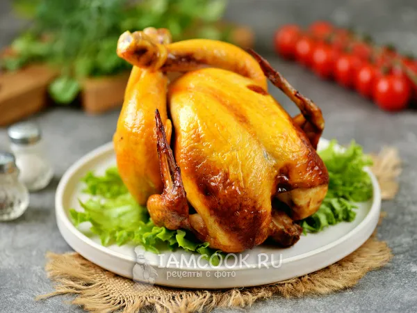 Фото блюда: Курица на банке с пивом в духовке