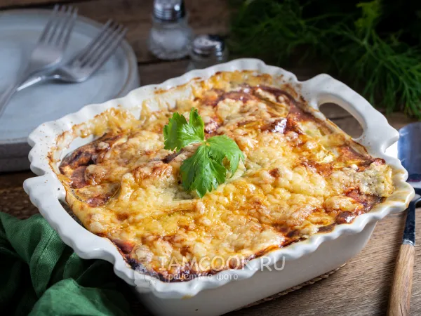 Фото блюда: Запеканка из кабачков с грибами и фаршем