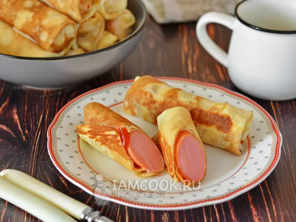 Фото блюда: Блины с сосисками